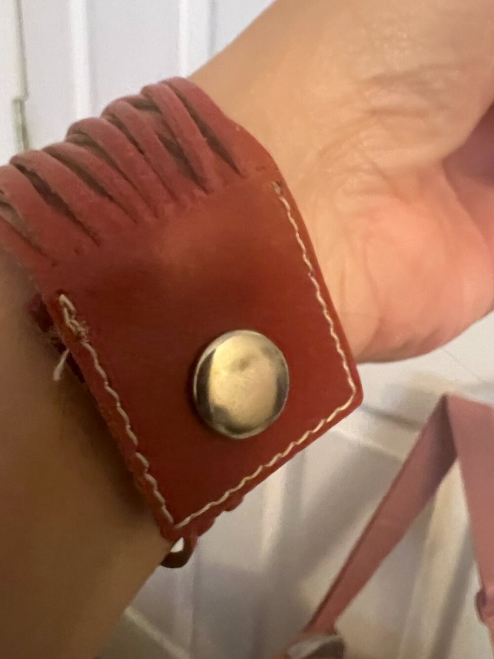 Red Multi‑Strand Faux Leather Bracelet with Silver Metal Accents & Snap Closure - Picture 2 of 9